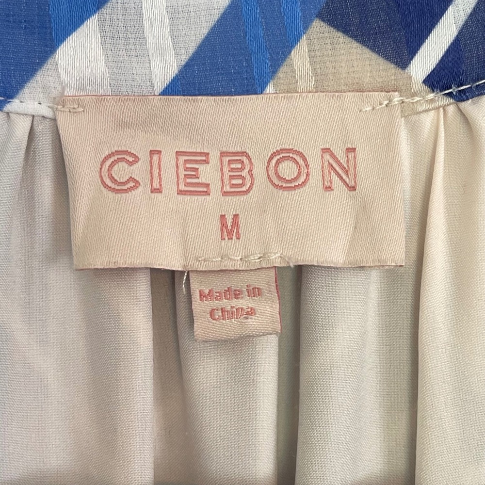 Ciebon Blue Geometric Chevron Stripe Maxi Dress Long Sleeve V-Neck Size M - Picture 3 of 9